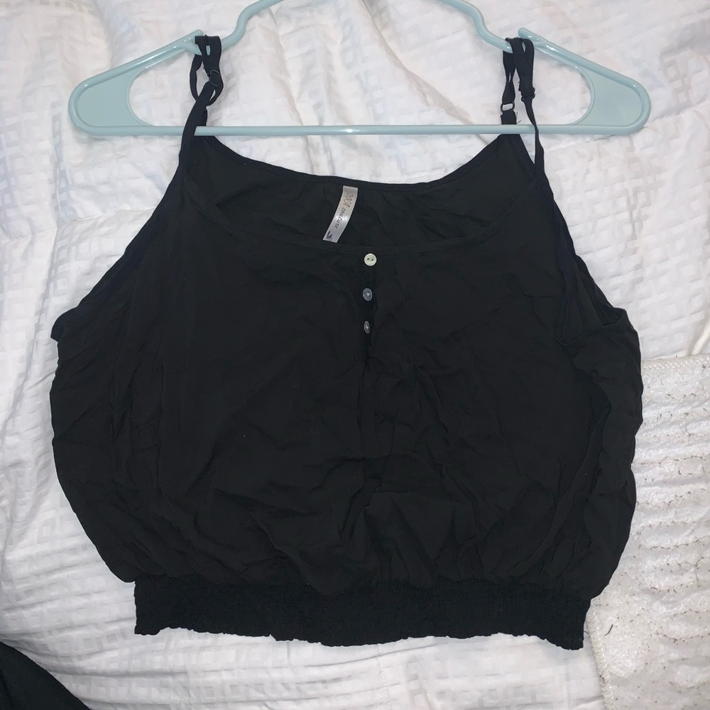 Black button crop top